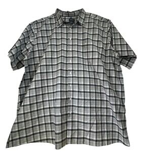 Harbor Bay 4XLT Plaid Short Sleeve Button Up Shirt Mens Black Gray White
